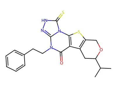 7-isopropyl-1-mercapto-4-phenethyl-6,7-dihydro-4H-pyrano[4',3':4,5]thieno[3,2-e][1,2,4]triazolo[4,3-a]pyrimidin-5(9H)-one structure