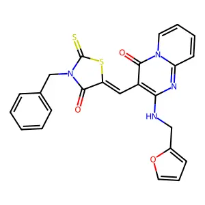3-[(Z)-(3-benzyl-4-oxo-2-thioxo-1,3-thiazolidin-5-ylidene)methyl]-2-[(2-furylmethyl)amino]-4H-pyrido[1,2-a]pyrimidin-4-one structure