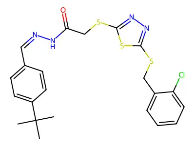 N-[(E)-(4-tert-butylphenyl)methylideneamino]-2-[[5-[(2-chlorophenyl)methylsulfanyl]-1,3,4-thiadiazol-2-yl]sulfanyl]acetamide structure