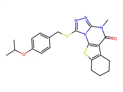 1-((4-isopropoxybenzyl)thio)-4-methyl-6,7,8,9-tetrahydrobenzo[4,5]thieno[3,2-e][1,2,4]triazolo[4,3-a]pyrimidin-5(4H)-one structure