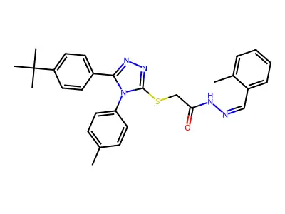 2-[[5-(4-tert-butylphenyl)-4-(4-methylphenyl)-1,2,4-triazol-3-yl]sulfanyl]-N-[(E)-(2-methylphenyl)methylideneamino]acetamide structure