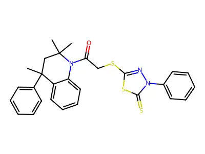 2-[(4-phenyl-5-thioxo-4,5-dihydro-1,3,4-thiadiazol-2-yl)sulfanyl]-1-(2,2,4-trimethyl-4-phenyl-3,4-dihydroquinolin-1(2H)-yl)ethanone structure