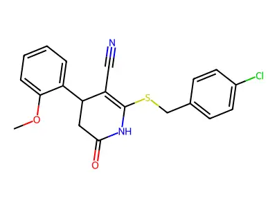 6-[(4-chlorophenyl)methylsulfanyl]-4-(2-methoxyphenyl)-2-oxo-3,4-dihydro-1H-pyridine-5-carbonitrile structure