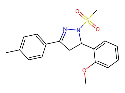5-(2-methoxyphenyl)-1-(methylsulfonyl)-3-(p-tolyl)-4,5-dihydro-1H-pyrazole structure