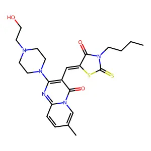 3-[(Z)-(3-butyl-4-oxo-2-thioxo-1,3-thiazolidin-5-ylidene)methyl]-2-[4-(2-hydroxyethyl)piperazin-1-yl]-7-methyl-4H-pyrido[1,2-a]pyrimidin-4-one structure