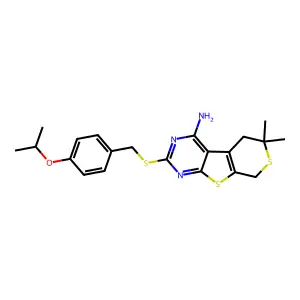 2-((4-isopropoxybenzyl)thio)-6,6-dimethyl-6,8-dihydro-5H-thiopyrano[4',3':4,5]thieno[2,3-d]pyrimidin-4-amine structure