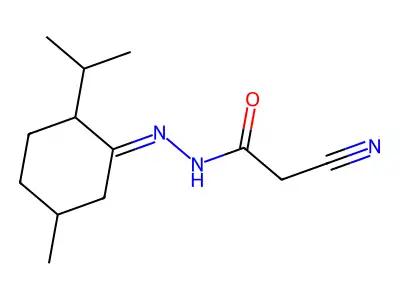 2-cyano-N-[(5-methyl-2-propan-2-yl-cyclohexylidene)amino]acetamide structure