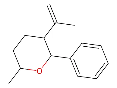 6-methyl-2-phenyl-3-(prop-1-en-2-yl)tetrahydro-2H-pyran structure