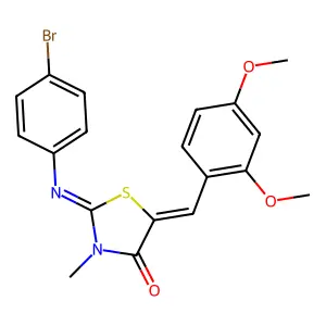 2-[(4-bromophenyl)imino]-5-(2,4-dimethoxybenzylidene)-3-methyl-1,3-thiazolidin-4-one structure