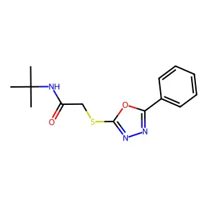 N-tert-butyl-2-[(5-phenyl-1,3,4-oxadiazol-2-yl)sulfanyl]acetamide structure