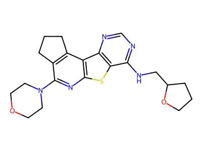 4-(morpholin-4-yl)-N-(tetrahydrofuran-2-ylmethyl)-2,3-dihydro-1H-cyclopenta[4',5']pyrido[3',2':4,5]thieno[3,2-d]pyrimidin-7-amine structure