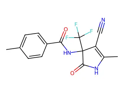 N-[4-cyano-5-methyl-2-oxo-3-(trifluoromethyl)-2,3-dihydro-1H-pyrrol-3-yl]-4-methylbenzamide structure