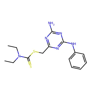 (4-Amino-6-anilino-1,3,5-triazin-2-yl)methyl diethyldithiocarbamate structure