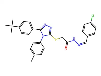 2-[[5-(4-tert-butylphenyl)-4-(4-methylphenyl)-1,2,4-triazol-3-yl]sulfanyl]-N-[(E)-(4-chlorophenyl)methylideneamino]acetamide structure