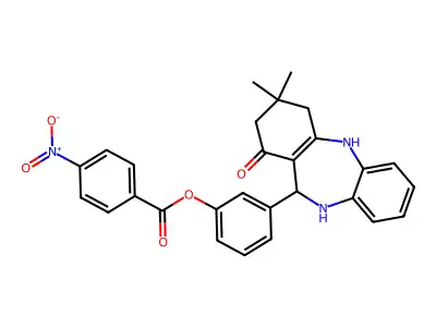 3-(3,3-dimethyl-1-oxo-2,3,4,5,10,11-hexahydro-1H-dibenzo[b,e][1,4]diazepin-11-yl)phenyl 4-nitrobenzoate structure