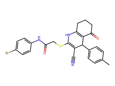 N-(4-bromophenyl)-2-[[3-cyano-4-(4-methylphenyl)-5-oxo-4,6,7,8-tetrahydro-1H-quinolin-2-yl]sulfanyl]acetamide structure