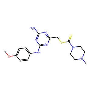 [4-amino-6-(4-methoxyanilino)-1,3,5-triazin-2-yl]methyl 4-methylpiperazine-1-carbodithioate structure