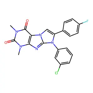 8-(3-chlorophenyl)-7-(4-fluorophenyl)-1,3-dimethyl-1H-imidazo[2,1-f]purine-2,4(3H,8H)-dione structure
