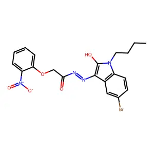 N'-[(3E)-5-bromo-1-butyl-2-oxo-1,2-dihydro-3H-indol-3-ylidene]-2-(2-nitrophenoxy)acetohydrazide structure