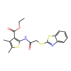 ethyl 2-(2-(benzo[d]thiazol-2-ylthio)acetamido)-4,5-dimethylthiophene-3-carboxylate structure