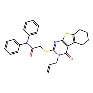 2-[(4-oxo-3-prop-2-enyl-5,6,7,8-tetrahydro-[1]benzothiolo[2,3-d]pyrimidin-2-yl)sulfanyl]-N,N-diphenylacetamide structure