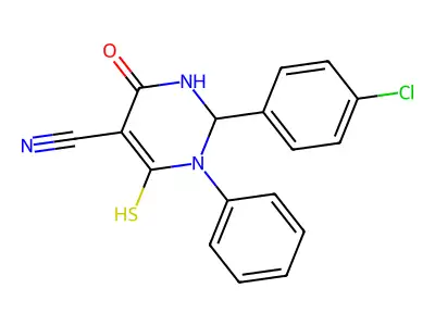 2-(4-Chlorophenyl)-6-mercapto-4-oxo-1-phenyl-1,2,3,4-tetrahydropyrimidine-5-carbonitrile structure