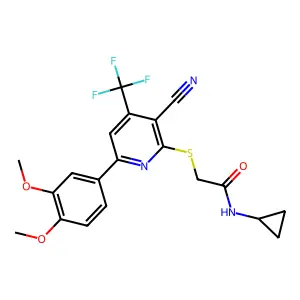 2-[3-cyano-6-(3,4-dimethoxyphenyl)-4-(trifluoromethyl)pyridin-2-yl]sulfanyl-N-cyclopropylacetamide structure