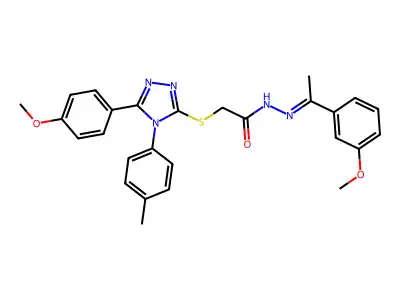 N'-[(1E)-1-(3-methoxyphenyl)ethylidene]-2-{[5-(4-methoxyphenyl)-4-(4-methylphenyl)-4H-1,2,4-triazol-3-yl]sulfanyl}acetohydrazide structure