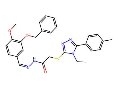 2-[[4-ethyl-5-(4-methylphenyl)-1,2,4-triazol-3-yl]sulfanyl]-N-[(E)-(4-methoxy-3-phenylmethoxyphenyl)methylideneamino]acetamide structure