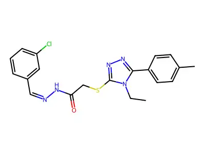N-[(E)-(3-chlorophenyl)methylideneamino]-2-[[4-ethyl-5-(4-methylphenyl)-1,2,4-triazol-3-yl]sulfanyl]acetamide structure