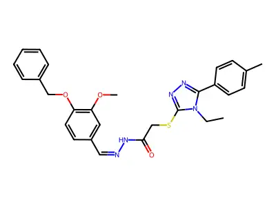 2-[[4-ethyl-5-(4-methylphenyl)-1,2,4-triazol-3-yl]sulfanyl]-N-[(E)-(3-methoxy-4-phenylmethoxyphenyl)methylideneamino]acetamide structure