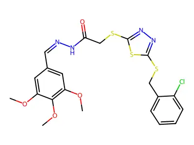 2-[[5-[(2-chlorophenyl)methylsulfanyl]-1,3,4-thiadiazol-2-yl]sulfanyl]-N-[(E)-(3,4,5-trimethoxyphenyl)methylideneamino]acetamide structure