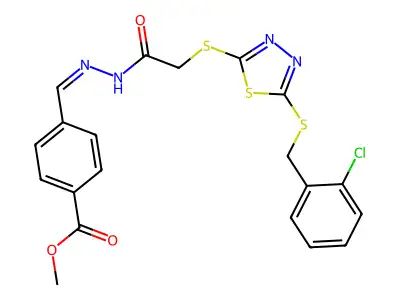 methyl 4-[(E)-[[2-[[5-[(2-chlorophenyl)methylsulfanyl]-1,3,4-thiadiazol-2-yl]sulfanyl]acetyl]hydrazinylidene]methyl]benzoate structure