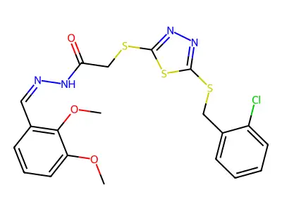 2-[[5-[(2-chlorophenyl)methylsulfanyl]-1,3,4-thiadiazol-2-yl]sulfanyl]-N-[(E)-(2,3-dimethoxyphenyl)methylideneamino]acetamide structure