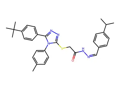 2-[[5-(4-tert-butylphenyl)-4-(4-methylphenyl)-1,2,4-triazol-3-yl]sulfanyl]-N-[(E)-(4-propan-2-ylphenyl)methylideneamino]acetamide structure