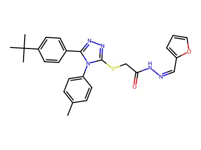 2-[[5-(4-tert-butylphenyl)-4-(4-methylphenyl)-1,2,4-triazol-3-yl]sulfanyl]-N-[(E)-furan-2-ylmethylideneamino]acetamide structure