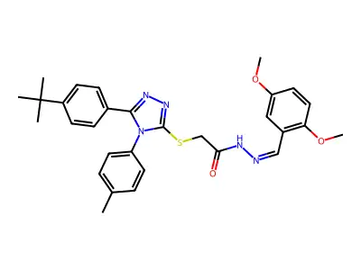 2-[[5-(4-tert-butylphenyl)-4-(4-methylphenyl)-1,2,4-triazol-3-yl]sulfanyl]-N-[(E)-(2,5-dimethoxyphenyl)methylideneamino]acetamide structure