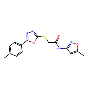 N-(5-methylisoxazol-3-yl)-2-((5-(p-tolyl)-1,3,4-oxadiazol-2-yl)thio)acetamide structure
