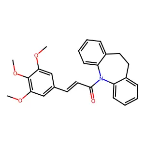 (E)-1-(5,6-dihydrobenzo[b][1]benzazepin-11-yl)-3-(3,4,5-trimethoxyphenyl)prop-2-en-1-one structure