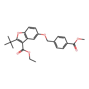 Ethyl 2-(tert-butyl)-5-((4-(methoxycarbonyl)benzyl)oxy)benzofuran-3-carboxylate structure