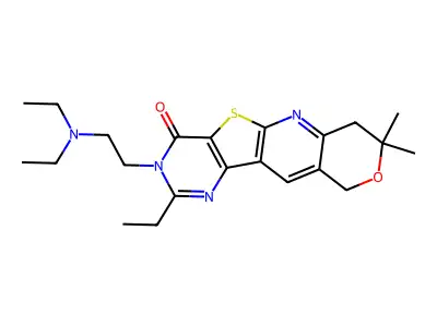 3-(2-(diethylamino)ethyl)-2-ethyl-8,8-dimethyl-7,8-dihydro-3H-pyrano[3'',4'':5',6']pyrido[3',2':4,5]thieno[3,2-d]pyrimidin-4(10H)-one structure