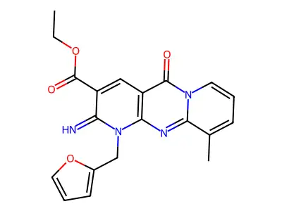 ethyl 1-(2-furylmethyl)-2-imino-10-methyl-5-oxo-1,6-dihydropyridino[2,3-d]pyri dino[1,2-a]pyrimidine-3-carboxylate structure