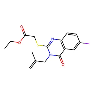 Ethyl 2-[6-iodo-3-(2-methylprop-2-enyl)-4-oxoquinazolin-2-yl]sulfanylacetate structure