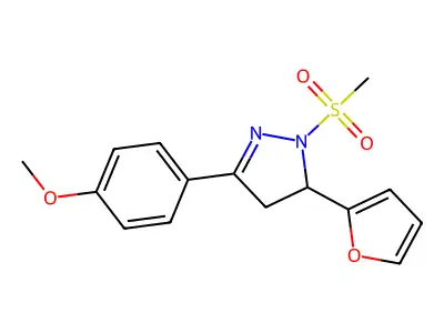 5-(furan-2-yl)-3-(4-methoxyphenyl)-1-(methylsulfonyl)-4,5-dihydro-1H-pyrazole structure