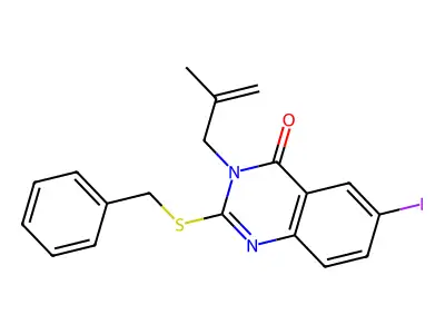 2-Benzylsulfanyl-6-iodo-3-(2-methylprop-2-enyl)quinazolin-4-one structure
