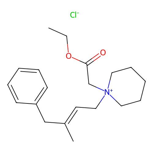 Piperidinium, 1-(3-benzyl-2-butenyl)-1-(carboxymethyl)-, chloride, ethyl ester structure