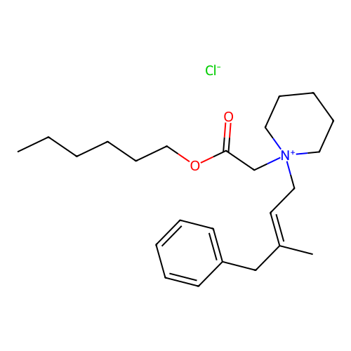 Piperidinium, 1-(3-benzyl-2-butenyl)-1-(carboxymethyl)-, chloride, hexyl ester structure