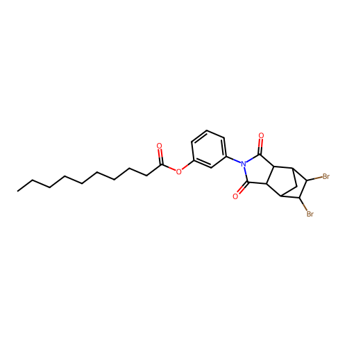 3-(5,6-dibromo-1,3-dioxooctahydro-2H-4,7-methanoisoindol-2-yl)phenyl decanoate structure