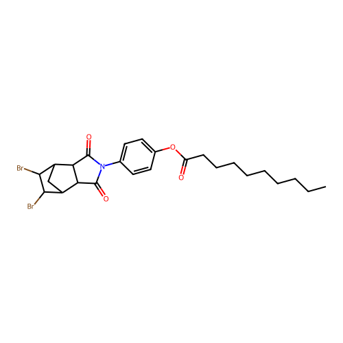 4-(5,6-dibromo-1,3-dioxooctahydro-2H-4,7-methanoisoindol-2-yl)phenyl decanoate structure