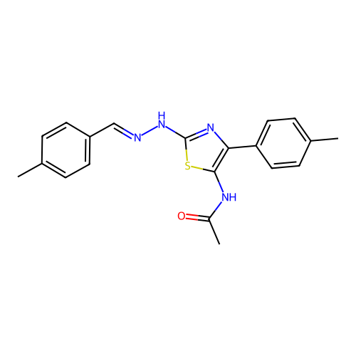 (E)-N-(2-(2-(4-methylbenzylidene)hydrazinyl)-4-(p-tolyl)thiazol-5-yl)acetamide structure